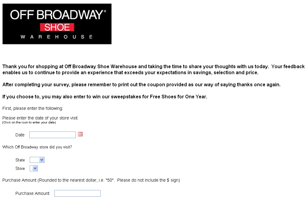 survey.foreseeresults.com - Off Broadway Shoe Survey - Win $50